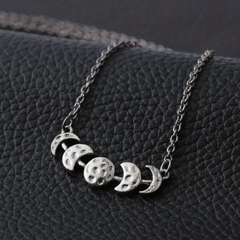Moon Phase Antique Silver Necklace