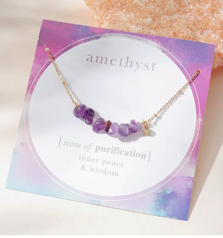 Natural Stone Necklace - Amethyst