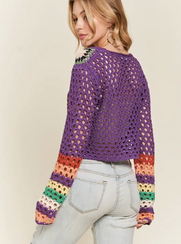 Purple Crochet Cardigan L