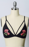 Rose Embroidery Patch Strap Bralette