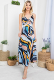 Multi Coloured Cami Midi Dress with Side Slit