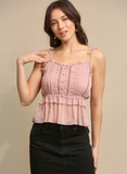 Solid Yoryu Chiffon and ladder lace Insert Cami Top