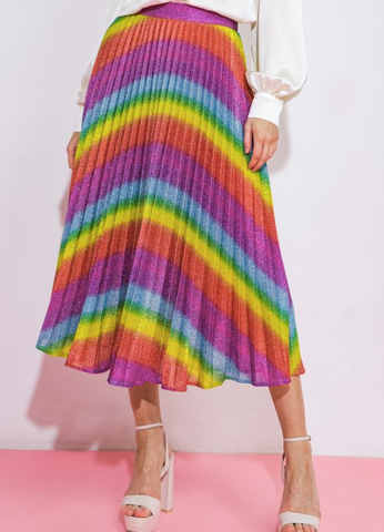 Pleated metallic rainbow skirt clearance