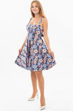 Pink & Blue Daisy Print Fold Over Fit & Flare Dress