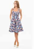 Pink & Blue Daisy Print Fold Over Fit & Flare Dress