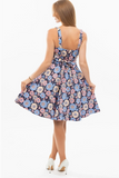 Pink & Blue Daisy Print Fold Over Fit & Flare Dress