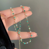 Delicate Green Crystal Beaded  Clavicle Length Necklace