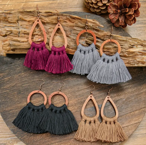Assorted Wooden Yarn Boho Earrings