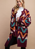 Burgundy Chevron Cardigan