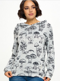 Black and Grey Mushroom Print Hoodie