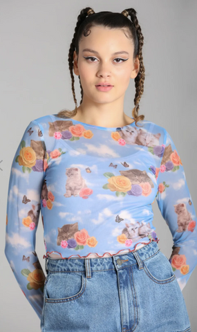 Kitschy Kitty Mesh Crop Top