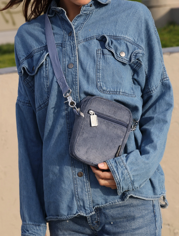 Crossbody Mini Brick Bag - Slate Blue Corduroy