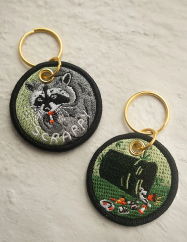 Scrappy Raccoon Embroidered Keychain