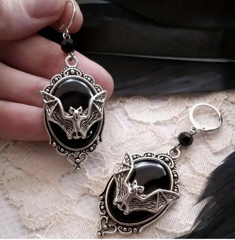 Vintage-Look Bat Cameo Earrings