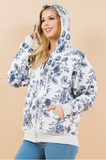 Retro Rose Print Zip-Up Hoodie