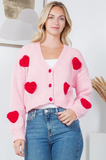 Retro Heart V-Neck Cropped Cardigan