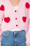 Retro Heart V-Neck Cropped Cardigan