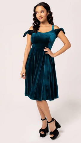 Teal Velvet Swing Dress