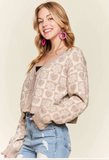 Oatmeal Heart & Floral Knit Cardigan