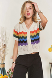 Short Sleeve Light Weight Rainbow Detail Cardigan