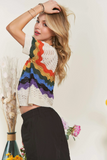 Short Sleeve Light Weight Rainbow Detail Cardigan