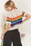 Short Sleeve Light Weight Rainbow Detail Cardigan