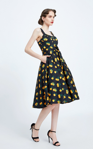 "Lana" Swing Dress in Mandarin Orange Print