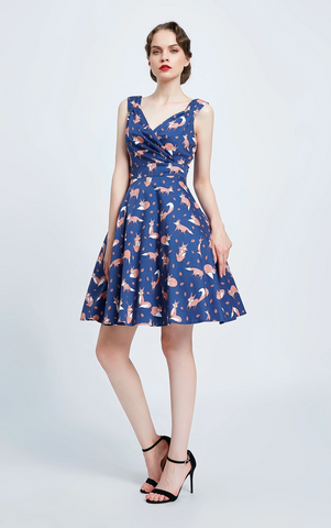 "Kerry" Fit & Flare Dress in Fox Print