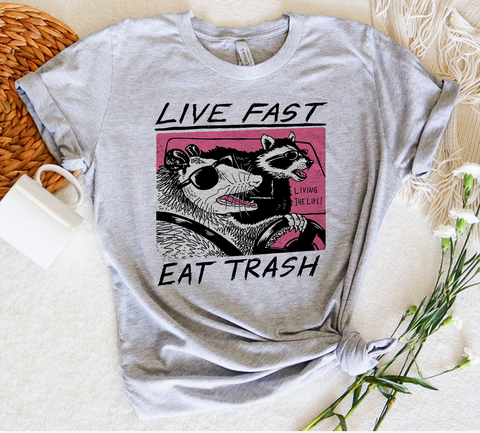 Live Fast Eat Trash Unisex Heather Grey T-Shirt