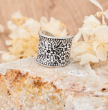 Wide Floral Band Adjustable Ring