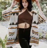 Geometric Pattern Ruana Cardigan with Pockets