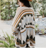 Geometric Pattern Ruana Cardigan with Pockets