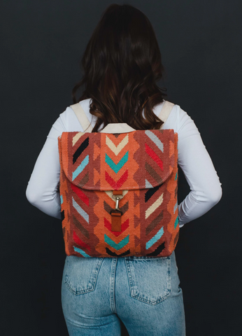Orange with Teal, Lilac & Cream Aztec Backpack