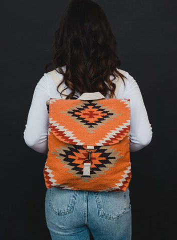 Orange, white, red, black & green Aztec backpack