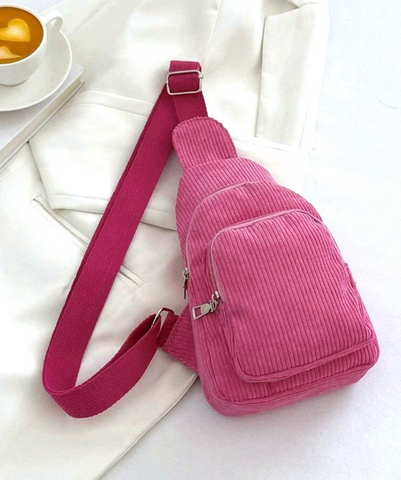 Corduroy Double Pocket Crossbody Sling Bag