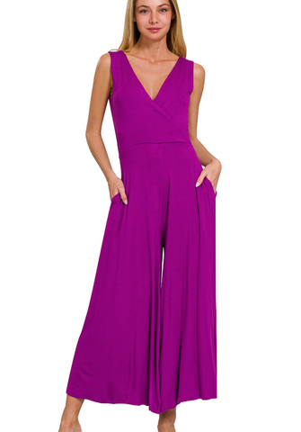 3/4 Wide Leg Jersey Jumpsuit