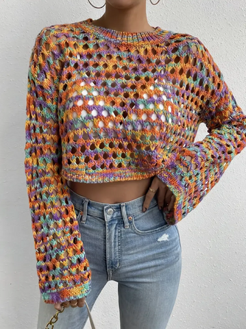 Multicolour Cropped Crochet Sweater