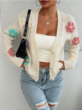 Multicoloured Daisy Applique V-Neck Cardigan