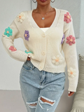 Multicoloured Daisy Applique V-Neck Cardigan