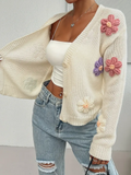 Multicoloured Daisy Applique V-Neck Cardigan