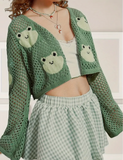 Frog Face Open Front Crochet Cardigan