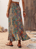 Vibrant Print Asymmetrical Maxi Wrap Skirt