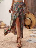 Vibrant Print Asymmetrical Maxi Wrap Skirt