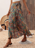 Vibrant Print Asymmetrical Maxi Wrap Skirt