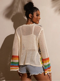 Colourful Floral Crochet Open Front Cardigan