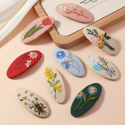 Embroidered Floral Hairclips