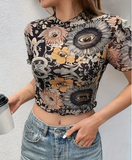 Snake & Eye Design Mesh Crop Top