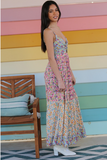 Mixed Print Maxi Dress with Twist Front.