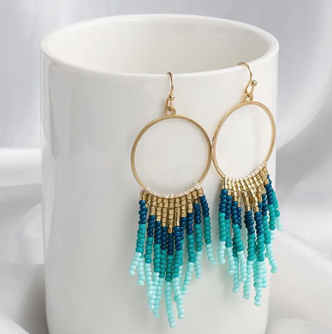 Beaded Hoop Dangly Earrings