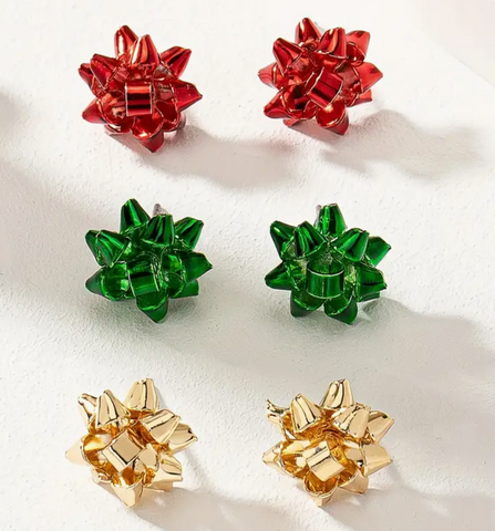 Metal Holiday Bow Stud Earrings